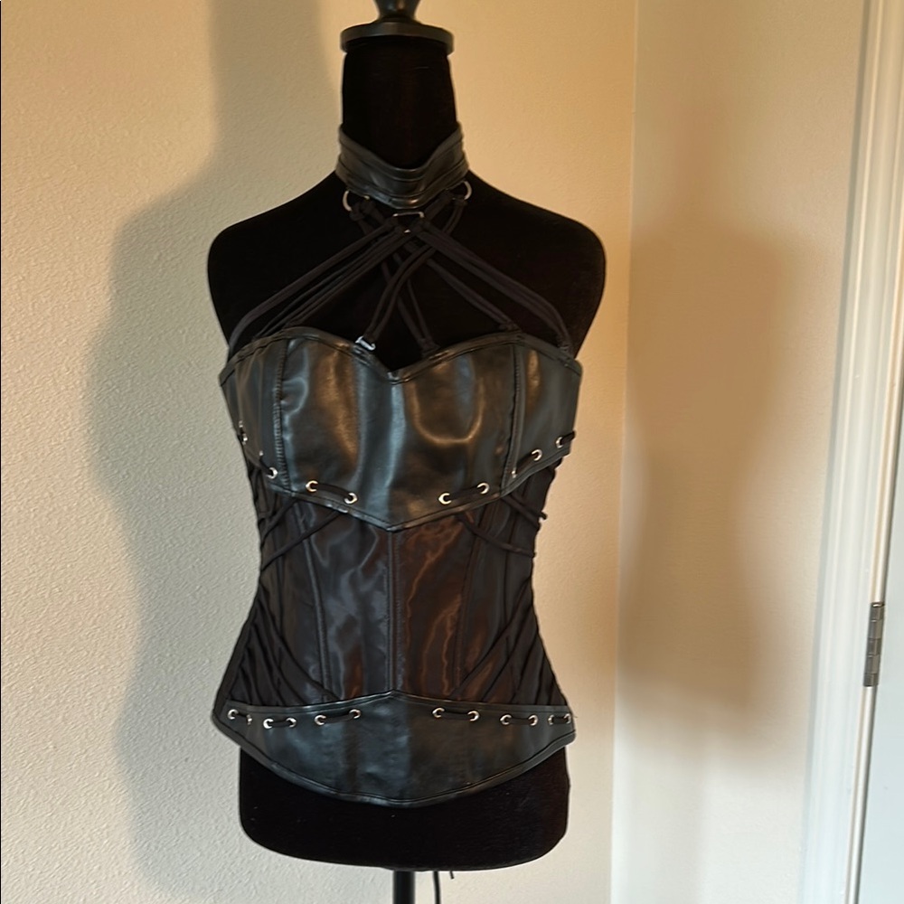 Black Faux Leather Corset Top